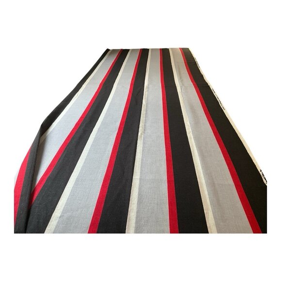 The Rosewood Print Linen Blend Fabric Black, Red and Grey Striped 4 Yards x 58" - Picture 1 of 8